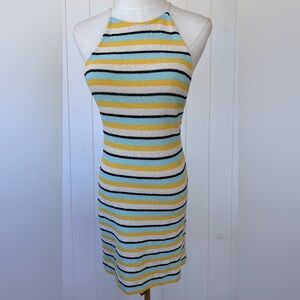 Zara Brand Women’s Rustic Knit Halter Mini Dress Multicolor Stripes‎ Size Small